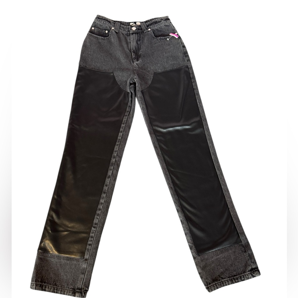 Avec Lesโ Filles Womenโs Faux Leather Panel Jeans Black Size 27